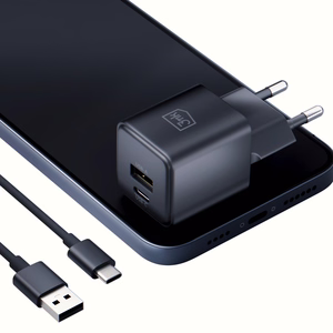 Musta 3mk Hyper GaN -seinälaturi, 20 W, QC4+/PD/PPS, USB 1A1C, EU