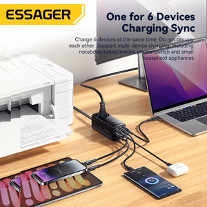 Charger Essager "Boru GaN" Black 75W (3xPD / 2xQC3.0 / 4kW-16A-250V)