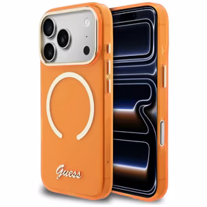 Guess IML Script Metal MagSafe Suojakuori iPhone 17 Pro:lle - Oranssi