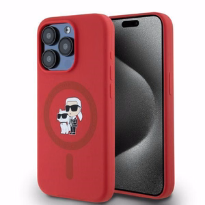 Karl Lagerfeld Silikoninen Karl&Choupette Heads Ring MagSafe Suojakuori iPhone 15 Pro:lle - Punainen