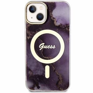 Guess GUHMP14SHTMRSU iPhone 14 6.1 violetti/violetti suojakuori Golden Marble MagSafe