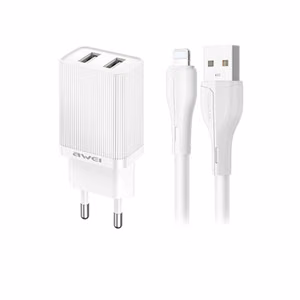 Laturi Awei C15L-EU 10W 2xUSB-A + USB-A Lightning-kaapeli 1,0m valkoinen