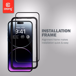 Crong Anti-Bacterial 3D Armor Glass 9H koko näytön peittävä karkaistu suojalasi iPhone 14 Pro Max -laitteelle, asennuskehyksellä