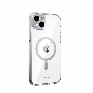 Moshi iGlaze suojakuori iPhone 14 Plus -laitteelle, MagSafe-yhteensopiva, läpinäkyvä Luna Silver -yksityiskohdilla