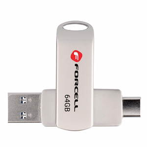 Pendrive 64GB USB 3.2 Gen 1 (USB A / USB C) Forcell F-Data Metal Duo hopeinen