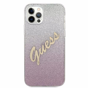 Guess GUHCP12LPCUGLSPI iPhone 12 Pro Max 6.7" vaaleanpunainen/vaaleanpunainen kovakotelo Glitter Gradientti Script