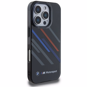 BMW Motosport IML Random Stripes Suojakuori iPhone 16 Pro:lle - musta