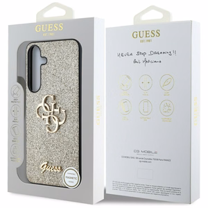 GUESS Fixed Glitter Big 4G Metal Logo Suojakuori Samsung Galaxy S25 Kultainen