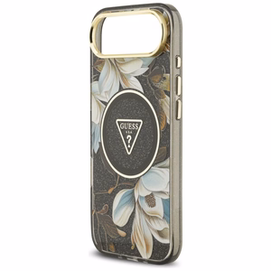 Guess IML Glitter Flowers Triangle MagSafe Suojakuori iPhone Air:lle - musta