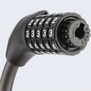 Rockbros RKS531 polkupyörän lukko 5-numeroisella koodilla, teräsvaijerilla, 180 cm, LED-valaistuksella - musta