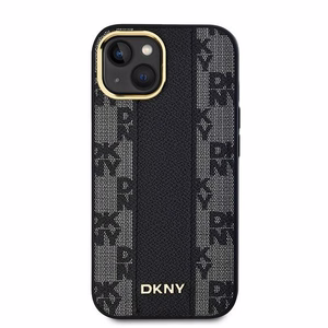 DKNY Nahkainen Checkered Mono Pattern MagSafe Suojakuori iPhone 15 Plus / 14 Plus:lle - Musta