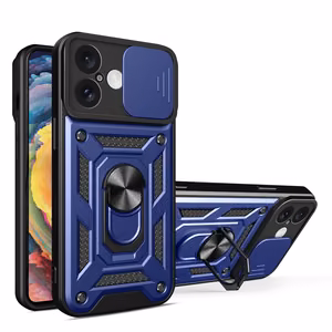 Hybrid Armor Camshield Panssaroitu Suojakuori iPhone 16 Plus:lle kameransuojalla ja jalustalla - Sininen