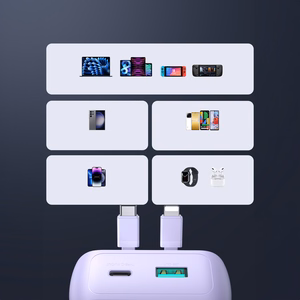 Joyroom JR-PBC07 20000mAh 30W mini-virtapankki USB-C- ja Lightning-kaapeleilla - violetti