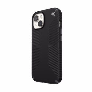 Speck Presidio2 Grip MagSafe suojakuori iPhone 17e / 16e / 15 / 14 / 13 -laitteelle, musta liuskeenharmailla yksityiskohdilla