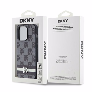 DKNY Nahkainen Checkered Mono Pattern & Printed Stripes Suojakuori iPhone 14 Pro:lle - musta