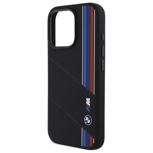BMW Silikoninen Cut Tricolor Lines MagSafe suojakuori iPhone 16 Pro Max:lle - musta