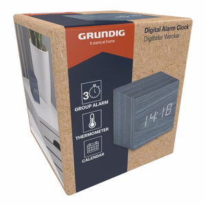 Grundig digital LED alarm clock with thermometer and calendar, blue