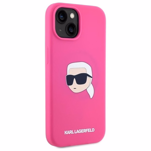 Karl Lagerfeld Suojakuori iPhone 15:lle yhteensopiva MagSafen kanssa KLHMP15SSKHPPLF (SIL KL Head Print) fuksia
