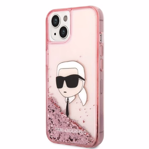 Karl Lagerfeld Glitter Karl's Head suojakuori iPhone 14 Plus:lle - vaaleanpunainen