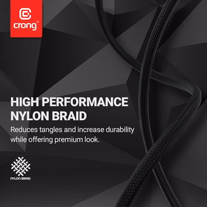 Crong Armor Link USB-A–USB-C-kaapeli, 25 cm, 60 W PD, 3 A, musta