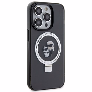Karl Lagerfeld KLHMP15LHMRSKCK iPhone 15 Pro 6.1 musta/musta kovakuori Ring Stand Karl&Choupette MagSafe