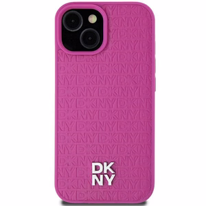 DKNY Nahkainen Kuvio Metallinen Logo MagSafe Suojakuori iPhone 15 / 14 / 13:lle - vaaleanpunainen