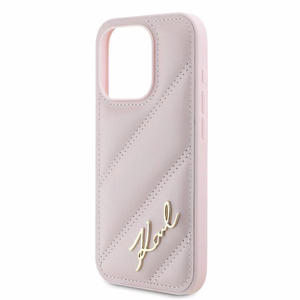 Karl Lagerfeld Diagonal Quilted Script Suojakuori iPhone 15 Pro:lle - vaaleanpunainen
