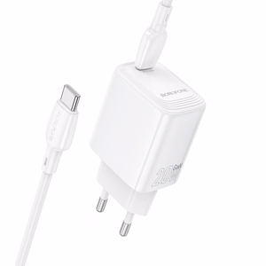 Borofone Wall charger BN26 Fuente - Type C - PD 20W with Type C to Type C cable white