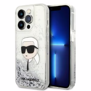 Karl Lagerfeld Glitter Karl's Head suojakuori iPhone 14 Pro Max:lle - hopeinen