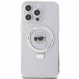 Karl Lagerfeld KLHMP15LHMRSKHH iPhone 15 Pro 6.1 valkoinen/valkoinen kovakuori Ring Stand Karl Head MagSafe