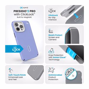 Speck Presidio2 Pro -suojakuori MagSafe- ja ClickLock-tuella iPhone 16 Pro Maxille, Future Lavender/Cassis Purple