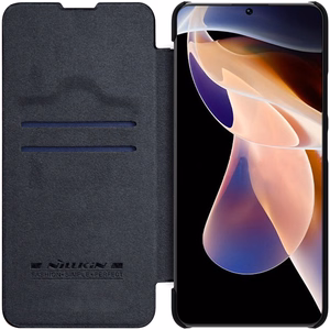 Nillkin Qin Asia Asia Xiaomi Redmi Note 11 Pro + (Kiina) / Redmi Note 11 Pro (Kiina) / Mi11i HyperCharge Camera Protector Holster Cover Flip Case Musta