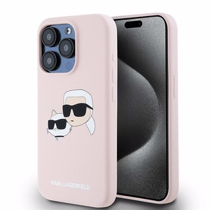 Karl Lagerfeld Silikoninen Karl & Choupette MagSafe Suojakuori iPhone 15 Prolle - vaaleanpunainen