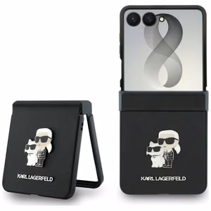 Musta Karl Lagerfeld Saffiano Karl & Choupette Pin -suojakuori Samsung Galaxy Z Flip8 -puhelimelle
