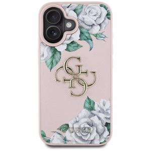 Guess Grained Roses Big 4G logo iPhone 16 case - pink