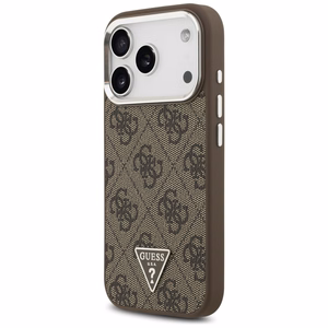 Guess MagSafe 4G PU Nahkainen Suojakuori Triangle Logo ja Hopeinen Metallikehys iPhone 17 Pro:lle - Ruskea
