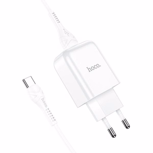 Puhelinlaturi Hoco USB A 2A 10W + kaapeli USB A - USB C N2 valkoinen