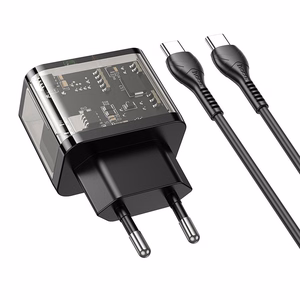 Puhelinlaturi Hoco USB A + USB C QC3.0 PD 3A 20W + kaapeli USB C - USB C N34 läpinäkyvä