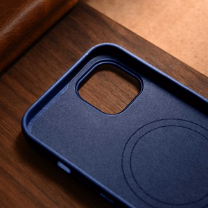iCarer Case Nahkakotelo iPhone 14 Plus -puhelimelle aito nahkakotelo sininen (yhteensopiva MagSafe)