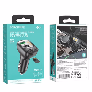 Borofone BC41 Bluetooth MP3 soitin / FM modulaattori (hands free, microSD, QC3.0 USB-A, USB-A 5V/1A)