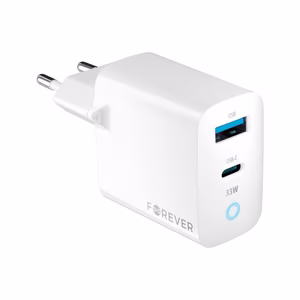 Forever TC-06-33AC GaN PD QC -laturi 1x USB-C 1x USB 33W valkoinen