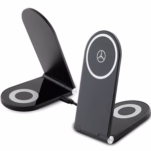 Mercedes Silver Stars MagSafe taitettava 2in1 15W induktiivinen laturi - musta