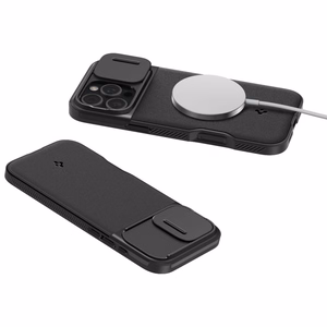 Spigen Optik Armor Mag Suojakuori MagSafe:lla iPhone 16 Pro Max:lle - musta
