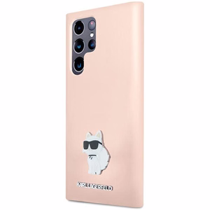 Karl Lagerfeld Silikoninen Choupette Metal Pin Suojakuori Samsung Galaxy S23 Ultralle - vaaleanpunainen