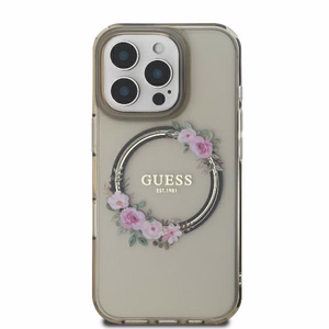 Guess GUHMP16XHFWFCK iPhone 16 Pro Max 6.9" musta/musta kovakuori IML Flowers Wreath MagSafe
