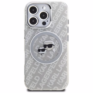 Karl Lagerfeld IML Glitter Karl & Choupette Heads Logo MagSafe suojakuori iPhone 16 Pro Max - harmaa