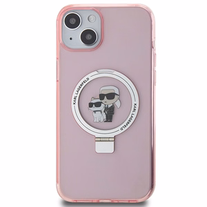Karl Lagerfeld KLHMP15SHMRSKCP iPhone 15 6.1 vaaleanpunainen/vaaleanpunainen kovakuori Ring Stand Karl&Choupette MagSafe