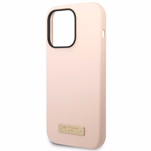 Guess Silicone Logo Plate MagSafe -suojakuori iPhone 14 Pro -mallille, vaaleanpunainen