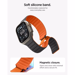 Spigen Athlex Air M -ranneke Apple Watch 44/45/46/49 mm -malleille, musta ja oranssi