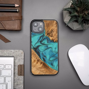 Puu- ja hartsikuori iPhone 15 Plus:lle Bewood Unique Turquoise - turkoosi ja musta